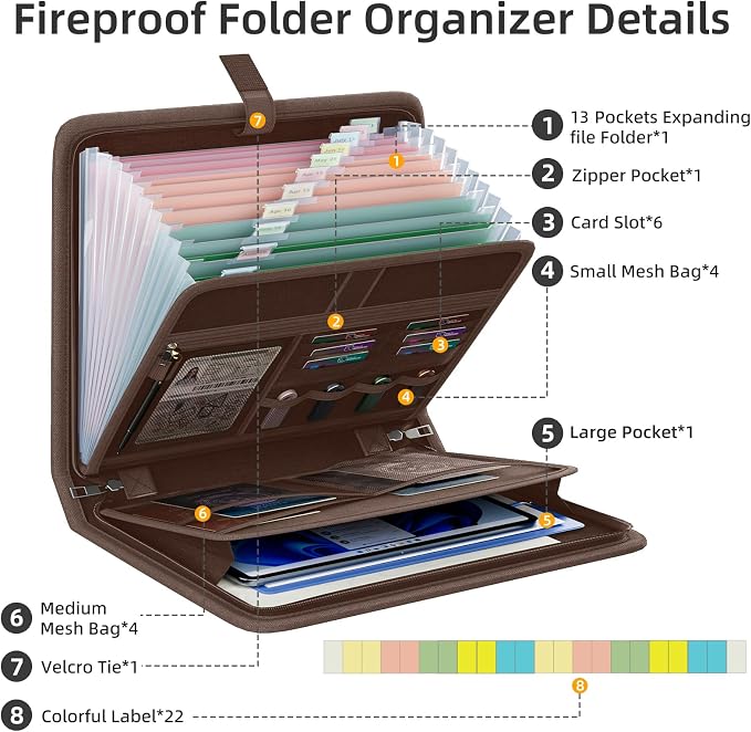 Fireproof Accordion File Organizer, Portable Expanding File Folder - Image 5