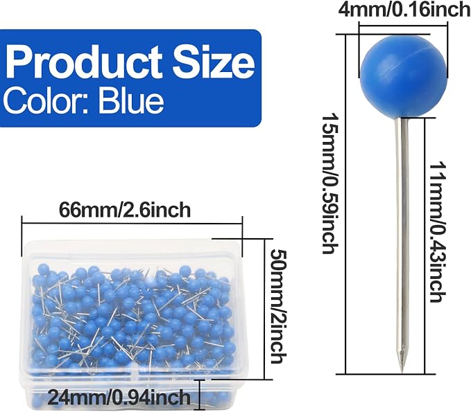 500Pcs Blue Map Pins, 1/8 Inch Map Tacks, Round Ball Head Map Push Pins - Image 2