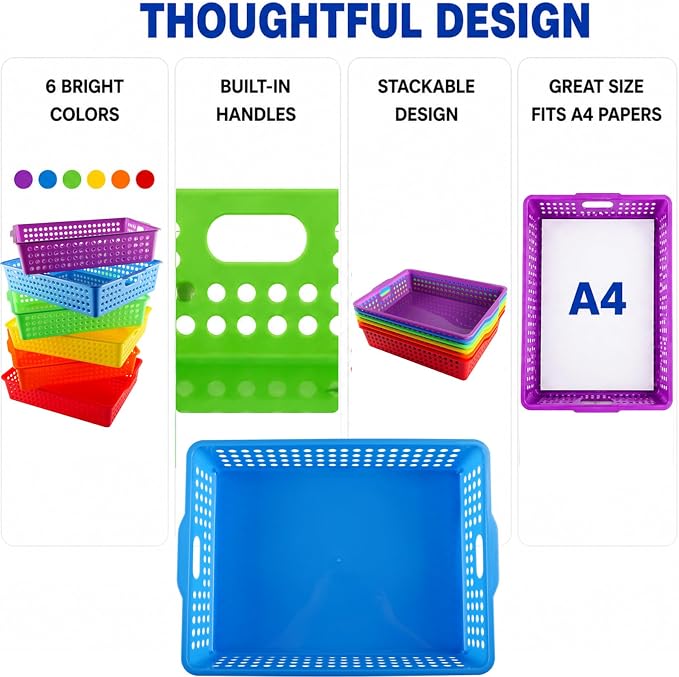 Svartur Classroom Paper Tray Set of 6, Plastic Turn in Trays - Image 5