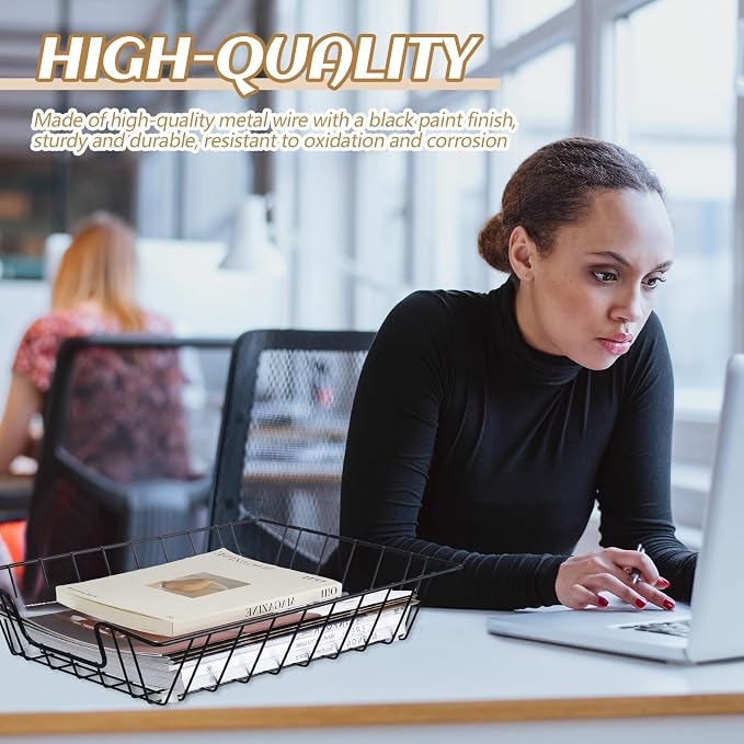 Yeaqee 6 Pcs Letter Tray Wire Paper Trays Stackable File Desk Organizer Metal - Image 2