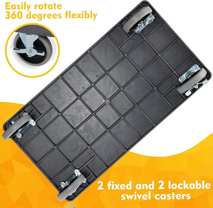 ELAFROS 2-Tier Heavy Duty Rolling Cart, 34 x 17 in, 2 Fixed 2 Swivel, Deep Tub - Image 3
