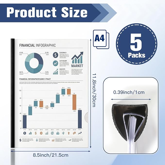 Report Covers with Sliding Bar 5 Packs Clear Report Covers Presentation Folders - Image 3