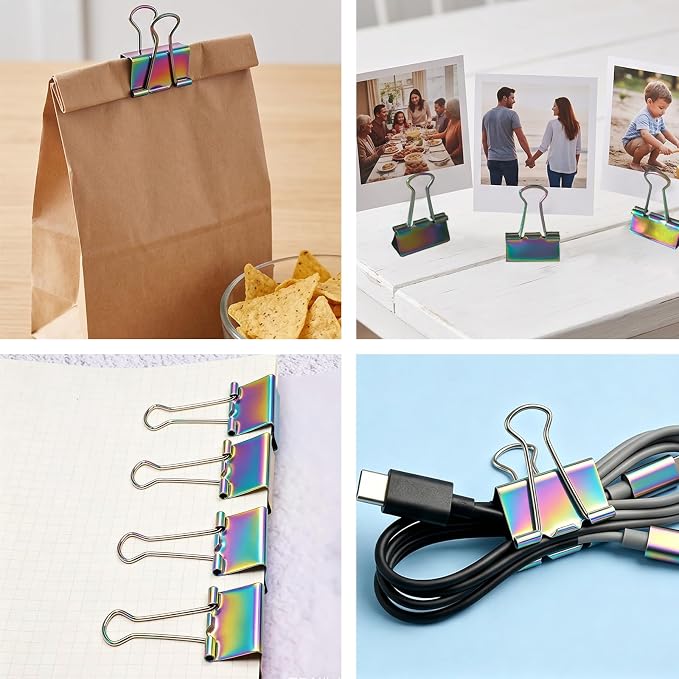 6 Pcs Rainbow Paper Clamps, Medium Binder Clips, 1.25 Inch Length - Image 3