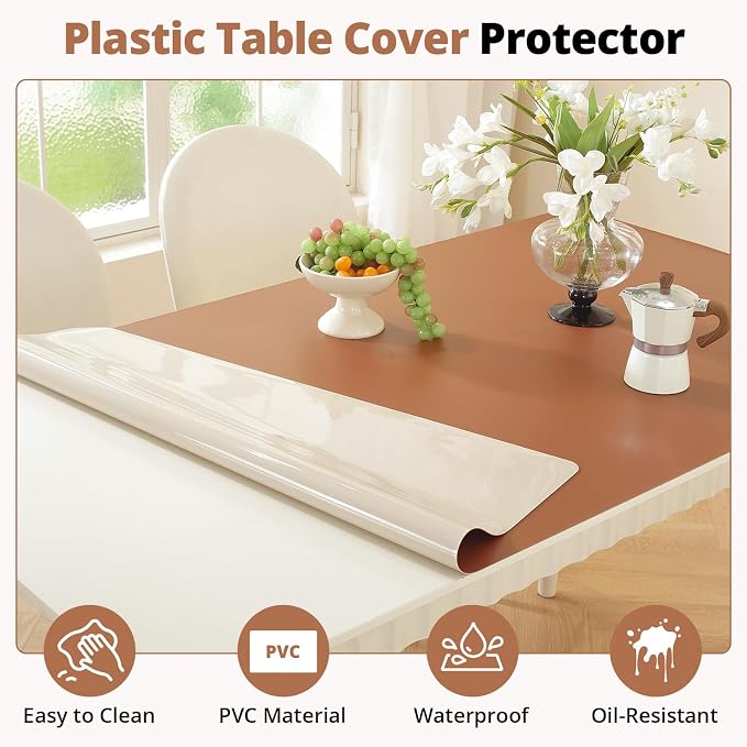 OstepDecor Brown Table Cover Protector 36 x 60 Inch, 1.5mm Thick Plastic Table - Image 4