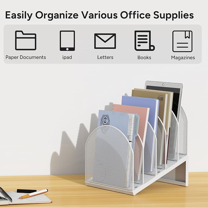 5-Section Desk File Organizer, Metal Mesh Folder Organizer - Image 7