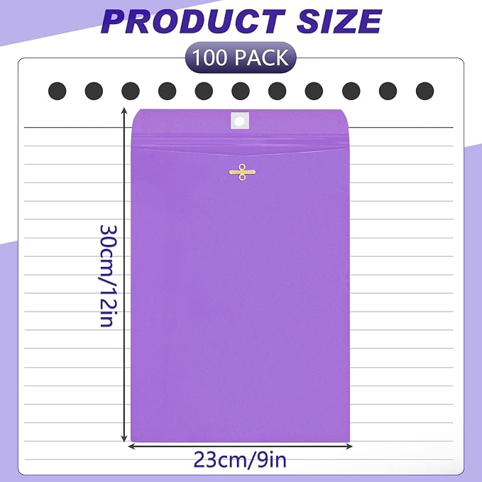 Geyee 100 Pcs Clasp Manilla Envelopes 9 x 12 Inch Gummed Colored Envelopes - Image 2