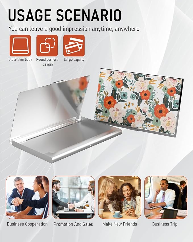 Business Card Metal Slim Organizer, Professional Stainless Steel Square Pocket - Image 6