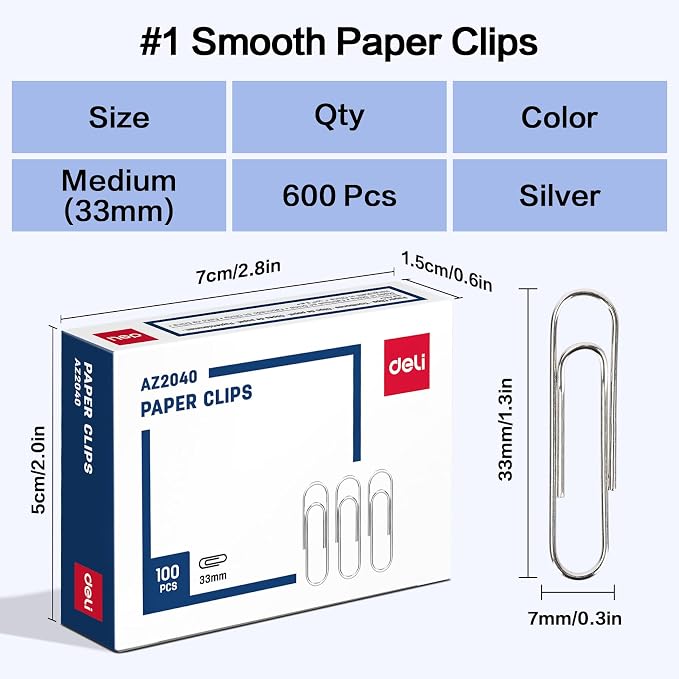 Deli #1 Smooth Paper Clips, 600 Medium Paper Clips, 6 Boxes of 100 Each - Image 2