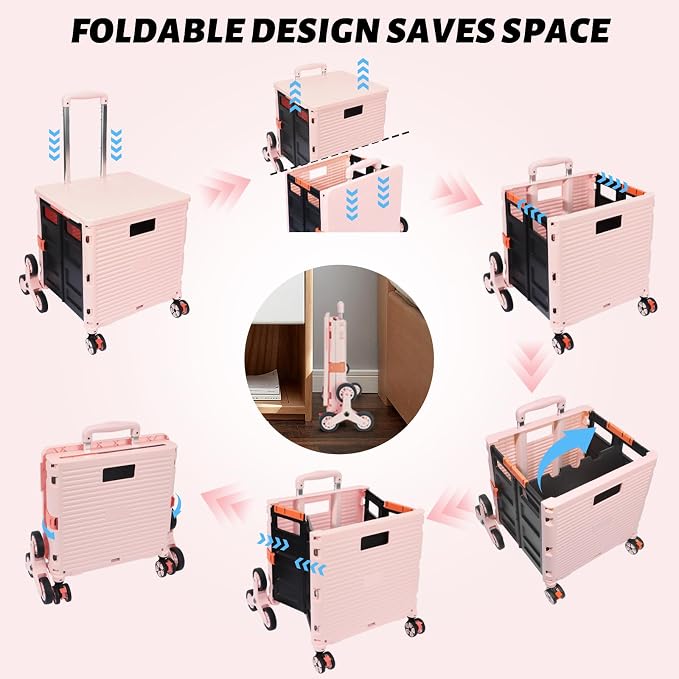 FELICON SELORSS Folding Utility Climber Cart Portable Rolling Crate-Pink | - Image 4