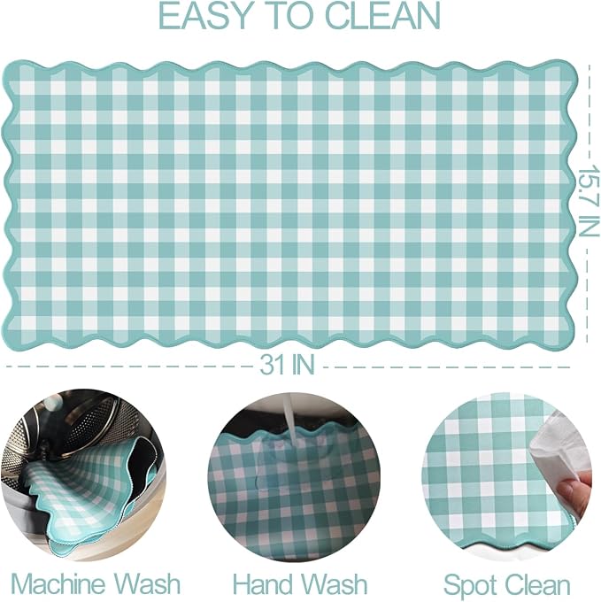 Scalloped‌ Teal Green Checkered Desk Mat Cute Pastel Large Gaming Mouse Pad - Image 4