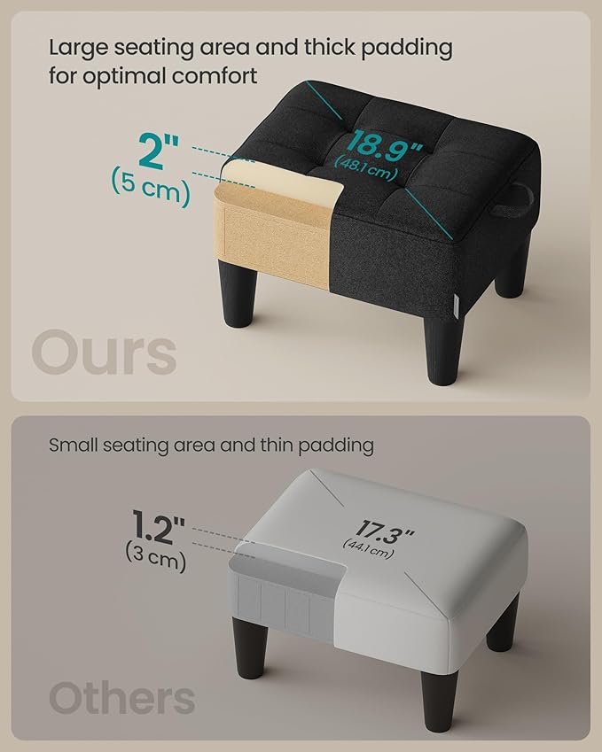 SONGMICS Foot Stool with Legs, Small Footstool Ottoman, Linen-Look Fabric Seat - Image 4