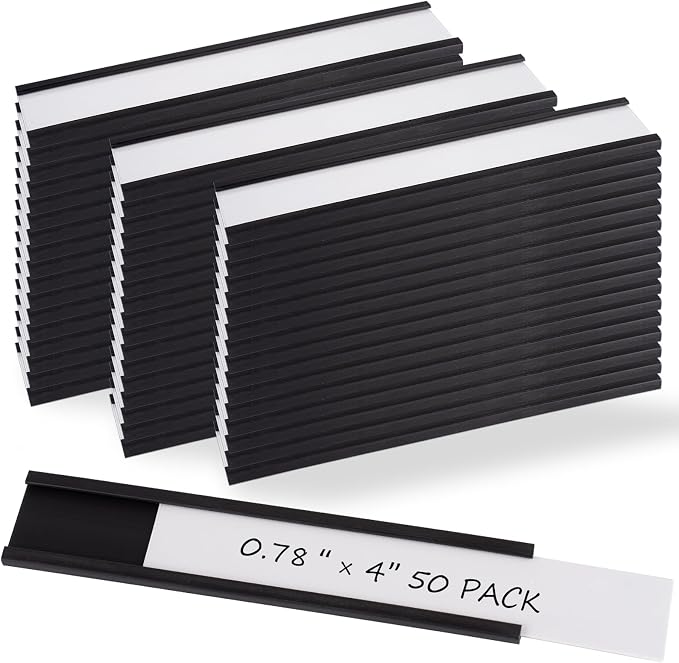 Realth C Channel Magnetic Label Holders 0.78" x 4" 50 Pack | Name Magnets by Realth