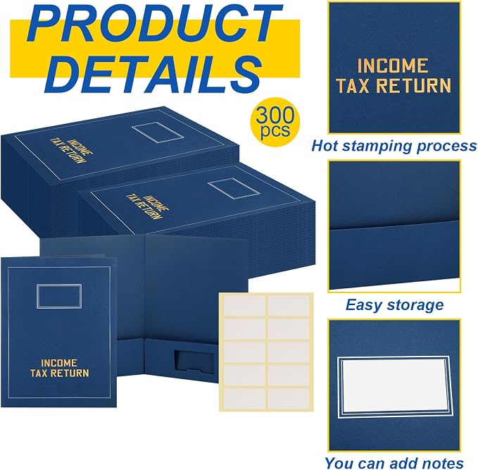 Kisston 300 Pcs Tax Return Folders Bulk 2 Pocket Gold Foil Stamped Income Tax - Image 3