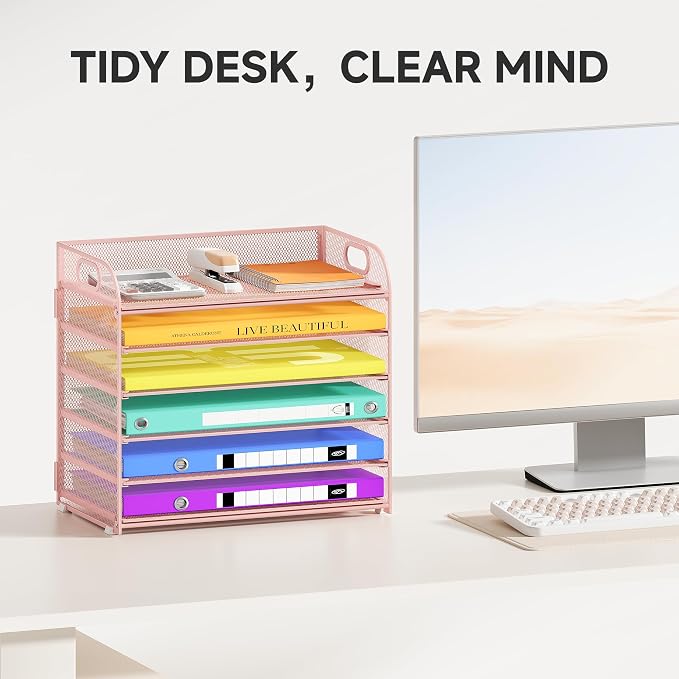 Cawukege 6 Tier Paper Organizer, Mesh Desk Organizer, Metal File Organizer - Image 2