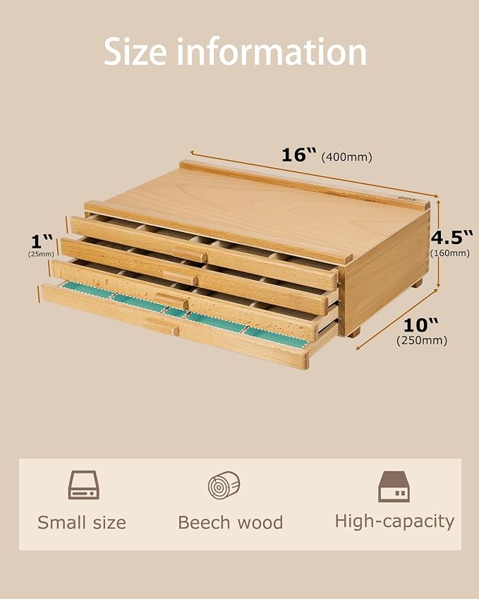 DJAR 4-Drawer Beech Wood Art Supply Storage Box - Image 3