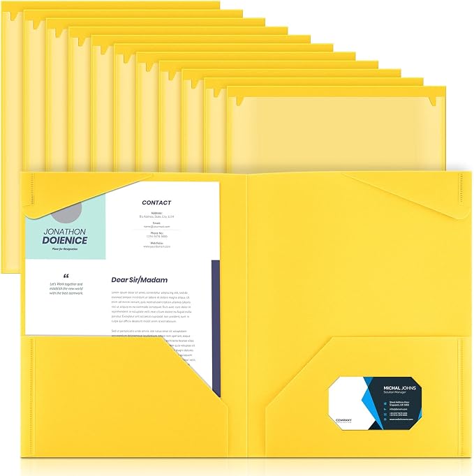 Henoyso 18 Pack Yellow Plastic Folders by Henoyso