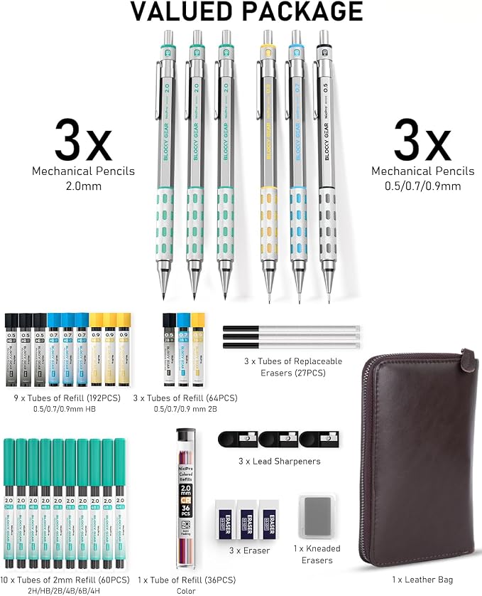 Nicpro Blocky Gear Metal Mechanical Pencil Set - Image 7