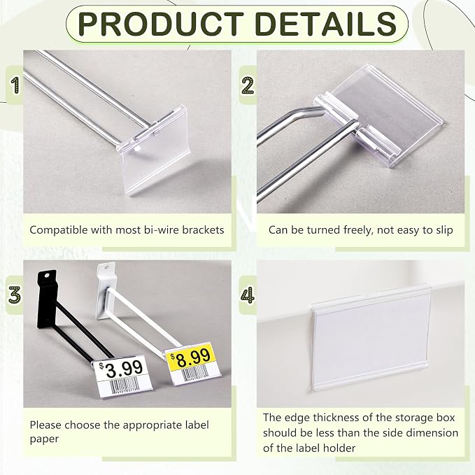 Tatuo 100 Pcs Reusable Plastic Wire Shelf Label Holders, Price Card Sign - Image 4