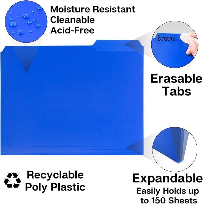 Dunwell Plastic Colored File Folders, 1/3 Tab Filing Folders - Image 3