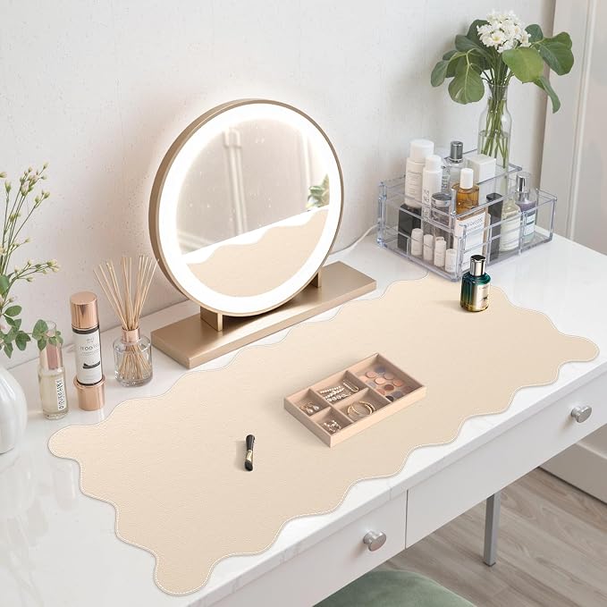 iCasso Leather Mouse Pad, Extra Large Desk Pad, Cute Scalloped Computer Mat - Image 9