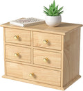 Oak Desk Organizer with Drawers, Wooden Desktop Storage Box with Metal Handles by JNFUZ