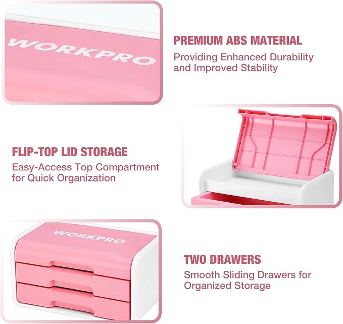 WORKPRO Small Storage Box with 2 Drawers, Flip-Top Lid, Durable ABS Storage - Image 9