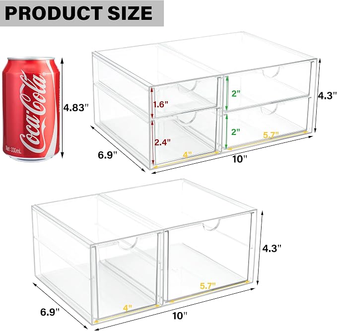 Prsildan Acrylic Makeup Organizer Clear Storage Drawer - Image 3