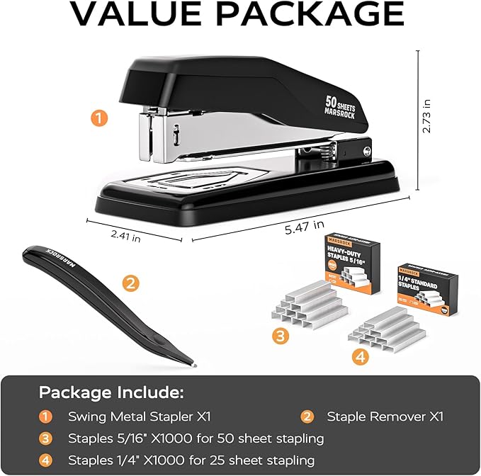 Marsrock Desktop Stapler, Swing-Arm Swivel Stapler, 50 Sheet Capacity, 2000 - Image 3