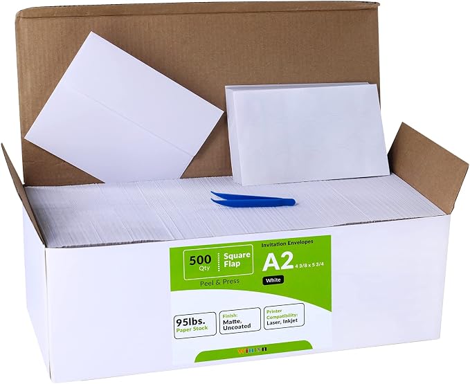 500 Pcs Bulk A2 Invitation Envelopes in White Peel & Press Self Seal 4 3/8 x 5 - Image 2