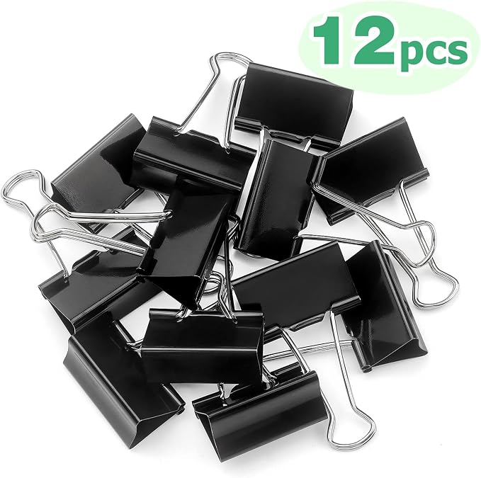 ZZTX Large Binder Clips Paper Clamps Clips Black, 1.6 Inches, 12 Pack - Image 2
