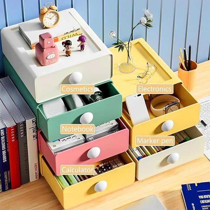 RETON 4 PCS Desktop Storage Drawers, Stackable Desk Organizer - Image 7