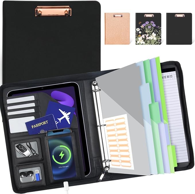 Clipboard with Storage for Men Women, Leather Padfolio Portfolio with Zipper by KLLVE