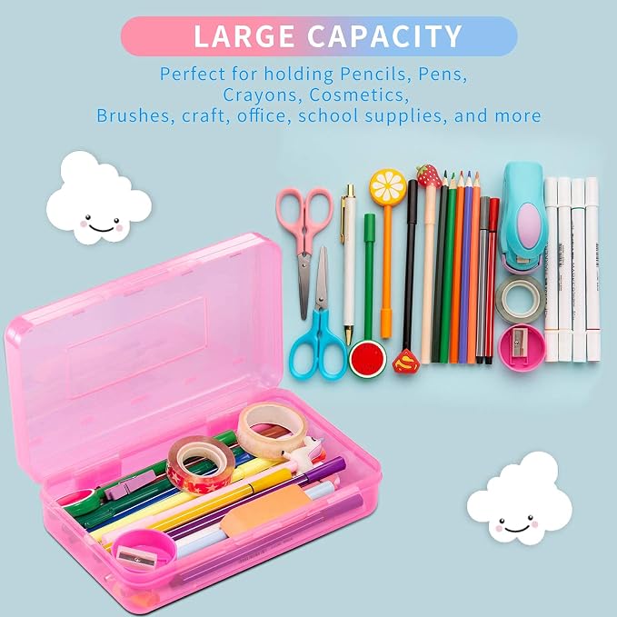 Sooez Plastic Pencil Case Box 6 Pack, Colored Large Craft Storage Bulk - Image 3