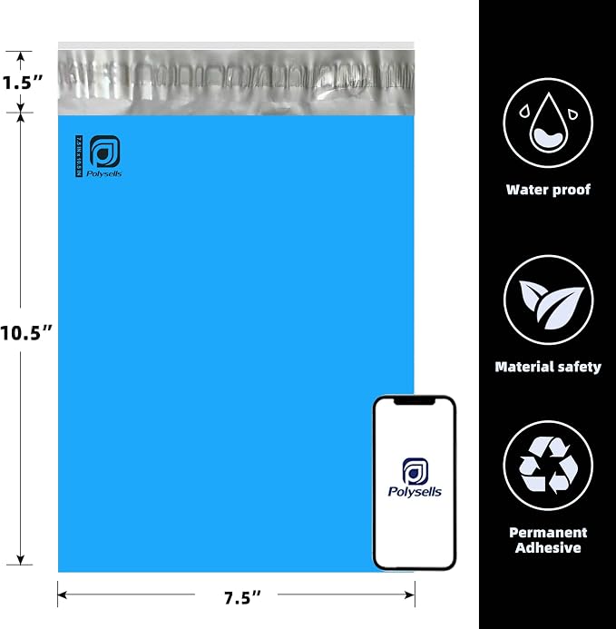 POLYSELLS 100 pcs 7.5x10.5 Inches Blue Poly Mailers Shipping Envelopes - Image 2