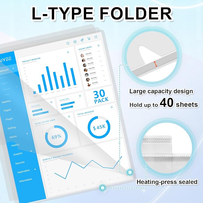 HOUYEE 30 Pack Heavy Duty Clear Document Folders, L-Type Plastic File Folder - Image 4