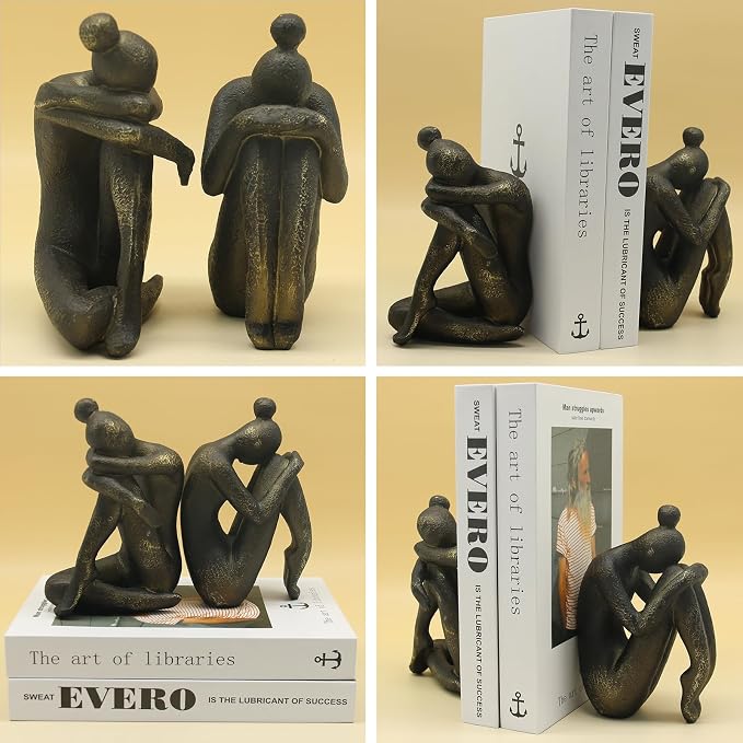 Lukitas Unique Decorative Girl Thinker Bookends, Non-Slip Book Holder, Home - Image 2