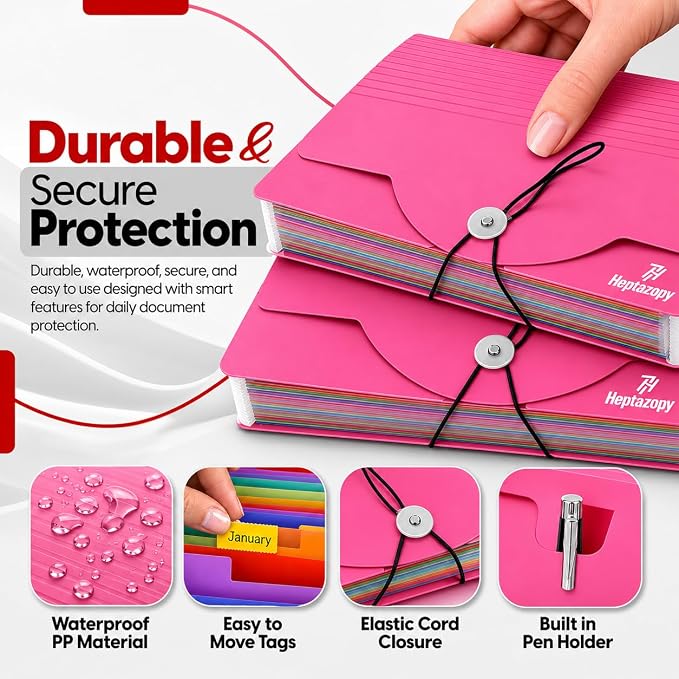 Accordion File Organizer, 26 Pockets Expanding Accordion Folder, A4 Letter Size - Image 5