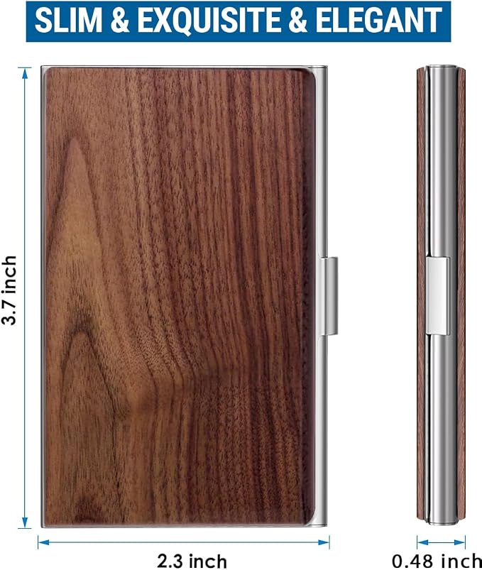MaxGear Stainless Steel Business Card Holder, Slim Card Case, Walnut Wood | - Image 6