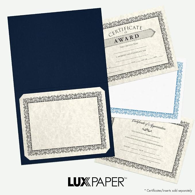 LUXPaper 9.5" x 12" Certificate Holders | Nautical Blue Linen | Embossed Gold - Image 6
