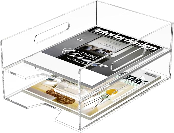 HIIMIEI Paper Organizer for Desk, Acrylic Paper Tray, Office 2 Tiers - Image 7