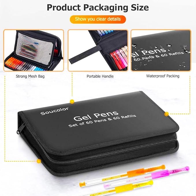 Soucolor Glitter Gel Pens for Adult Coloring Books, School Art Class Supplies - Image 7