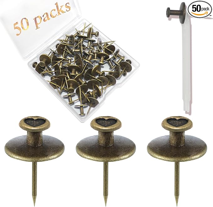 50 PCS Push Pins Picture Hanger Hooks, Double Headed Nails Push Pin Thumbtacks by Hoaisun