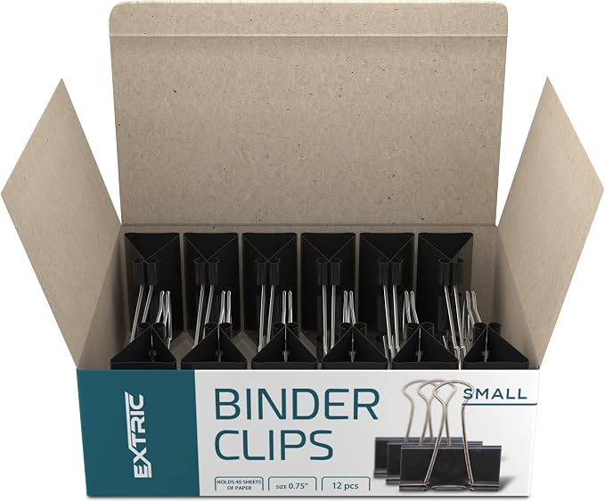 Binder Clips - 48 Small Binder Clips, 0.75 Inch Black Paper Clamps, File Clip - Image 2