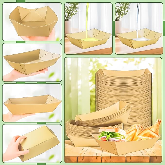 100 Pack Extra Large 6LB Paper Food Boats Trays Disposable Paper Boat Plate - Image 4