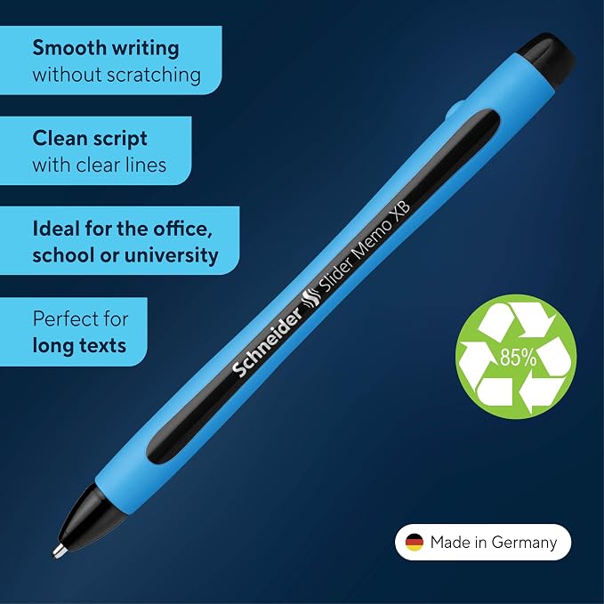 Schneider Slider Memo XB Ballpoint Pen, 1.4 mm, Light Blue Barrel, Box of 10 - Image 2