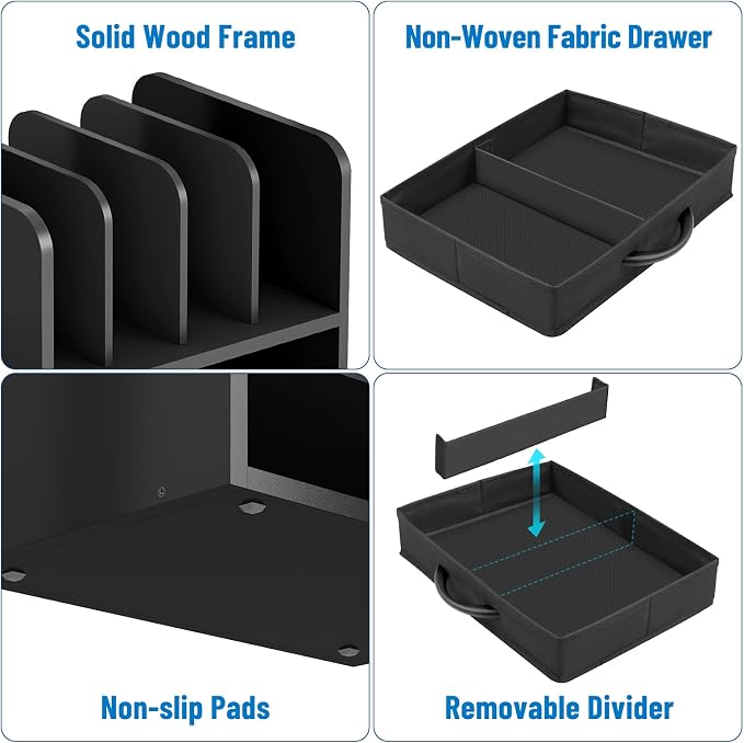 Desk File Organizer for Home, Wooden Frame Desktop Storage Solution for Office - Image 5