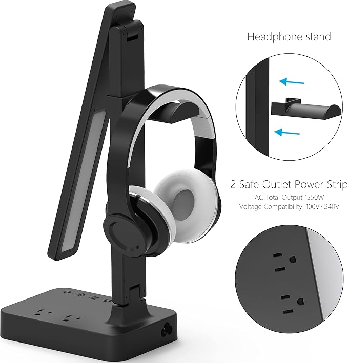 Drevet LED Desk Lamp with Headphone Stand, Desk Light with 1 USB Charging Port - Image 3