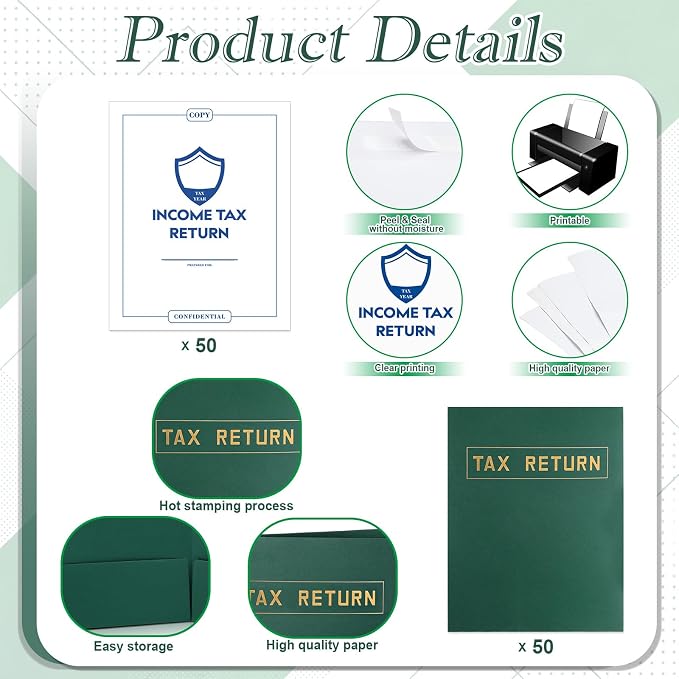 Kosiz 100 Pcs Tax Return Folders and Tax Return Envelopes Bulk 9 x 12 Inch 2 - Image 3
