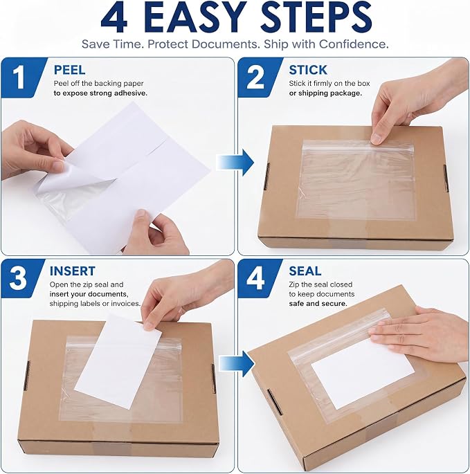 Glenmal 100 Pcs 7" x 5.5" Resealable Packing List Envelopes Clear Self-adhesive - Image 5