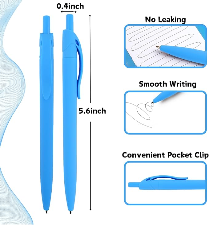 BallPoint Pens, 50 Pack, Bulk Pens, Sky Blue Barrel, Click Pens - Image 2